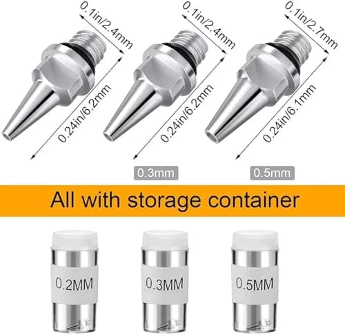 HUBEST Airbrush Replacement Parts Kit with 0.2mm, 0.3mm, 0.5mm Nozzles, Needles & Caps, Includes Wrench | Standard Dual-Action Gravity Feed Compatible thumbnail 4