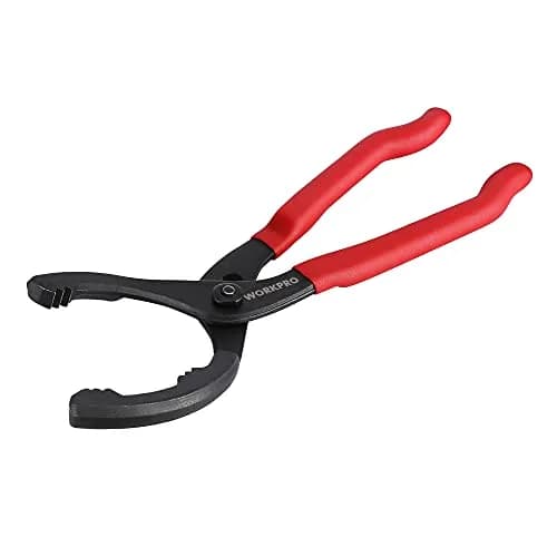 WORKPRO 12" Adjustable Oil Filter Pliers, Heavy Duty Steel Wrench with Bent Head & Red Grips | Fits 2-3/8" to 4-1/2" Filters thumbnail 1