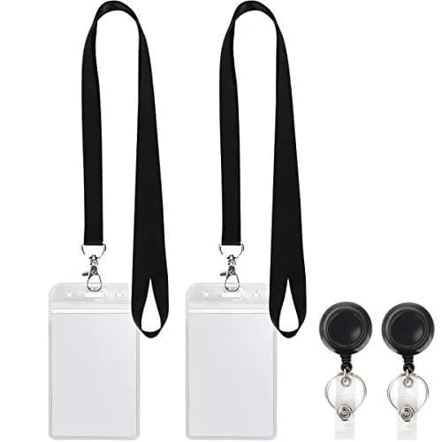 YOUOWO Retractable Badge Reel with Lanyard and Vertical ID Holder (2-Pack, Black) | Holds ID Cards, Keys, and More thumbnail 2