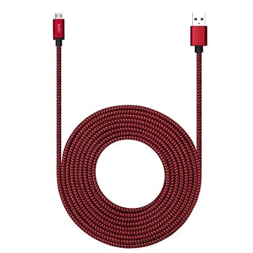 RoFI Red Micro USB Cable 15ft (4.57m) with 3A Fast Charging | Durable Nylon Braided Charger Cord thumbnail 1