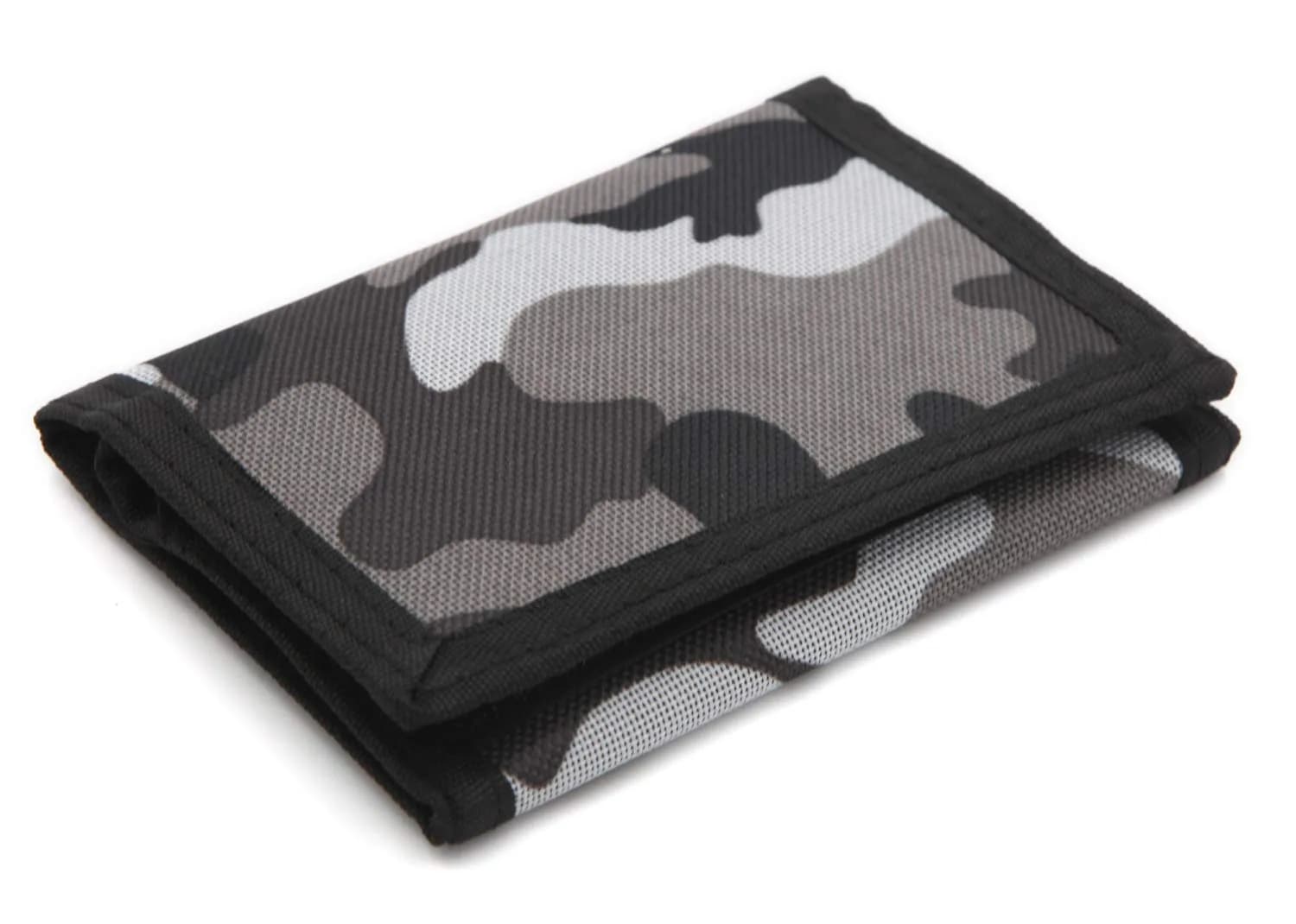 JONYEE Kids Camo Wallet for Boys and Girls, Tri-Fold with Hook and Loop Closure, RFID Blocking, 11.9cm x 8.1cm x 1.3cm | Novelty Wallet for Kids Birthday Gifts — Gray