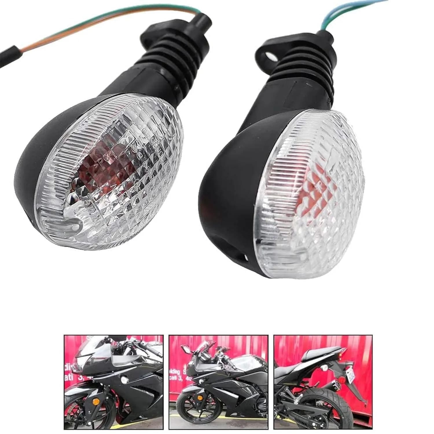 motoparty Motorcycle LED Turn Signal Indicators for Kawasaki Ninja 250R EX250R 2008-2012, Clear Lens (Front/Rear) - main product image