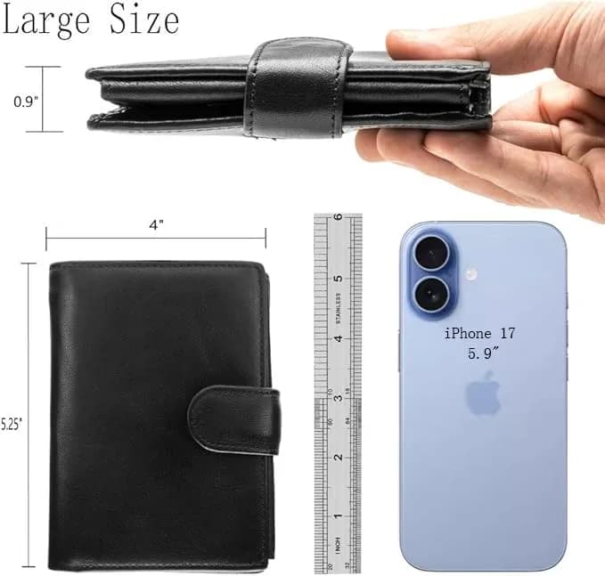 POKOFO Genuine Leather RFID Blocking Trifold Wallet for Men | 14 Card Slots, Black thumbnail 2