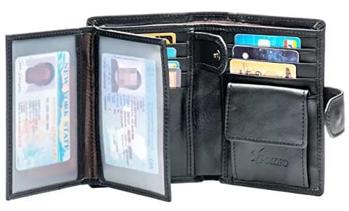 POKOFO Genuine Leather RFID Blocking Trifold Wallet for Men | 14 Card Slots, Black thumbnail 4