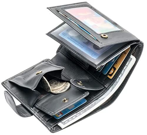 POKOFO Genuine Leather RFID Blocking Trifold Wallet for Men | 14 Card Slots, Black thumbnail 5