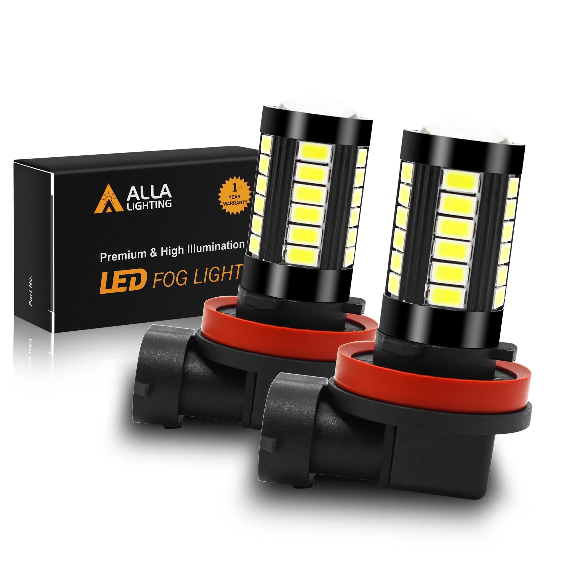 Alla Lighting H16/H11/H8 LED Fog Light Bulbs 6000K Xenon White 2800 Lumens (2-Pack) | Plug-and-Play Upgrade for Brighter Driving