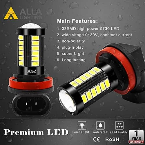 Alla Lighting H16/H11/H8 LED Fog Light Bulbs 6000K Xenon White 2800 Lumens (2-Pack) | Plug-and-Play Upgrade for Brighter Driving thumbnail 5