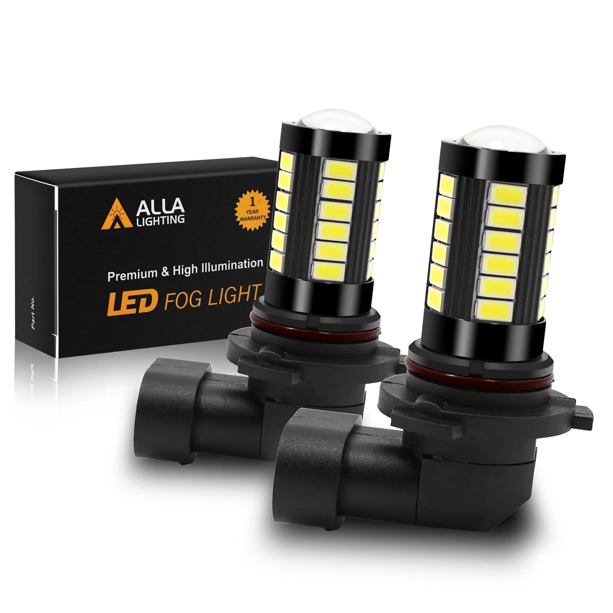 Alla Lighting 5202 PS19W LED Fog Light Bulbs 2800Lms 6000K Xenon White | Plug-and-Play Replacement for DRL & Fog Lights — 6000K Xenon White