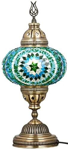 DEMMEX 7" Large Globe Turkish Moroccan Mosaic Table Lamp | Handcrafted Tiffany-Style Colorful Glass Bedside & Decor (14" H, Turquoise) thumbnail 2