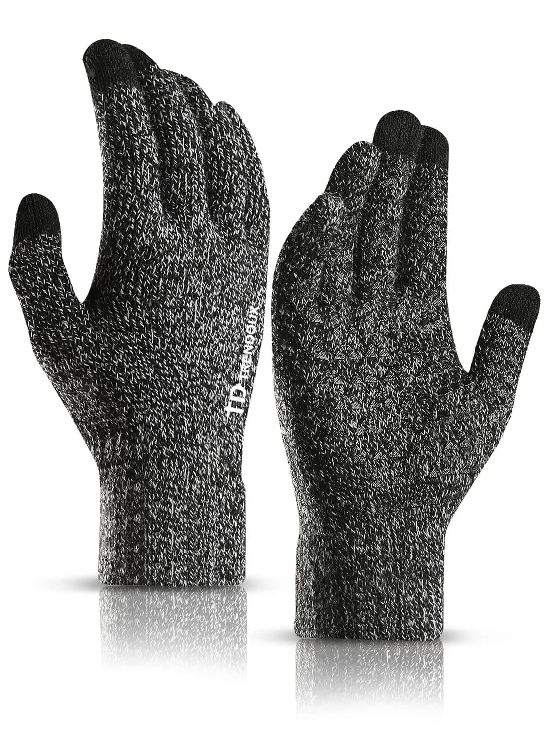 TRENDOUX Knit Touch Screen Gloves for Men & Women | Medium (17-20cm Palm) | Black White - main product image