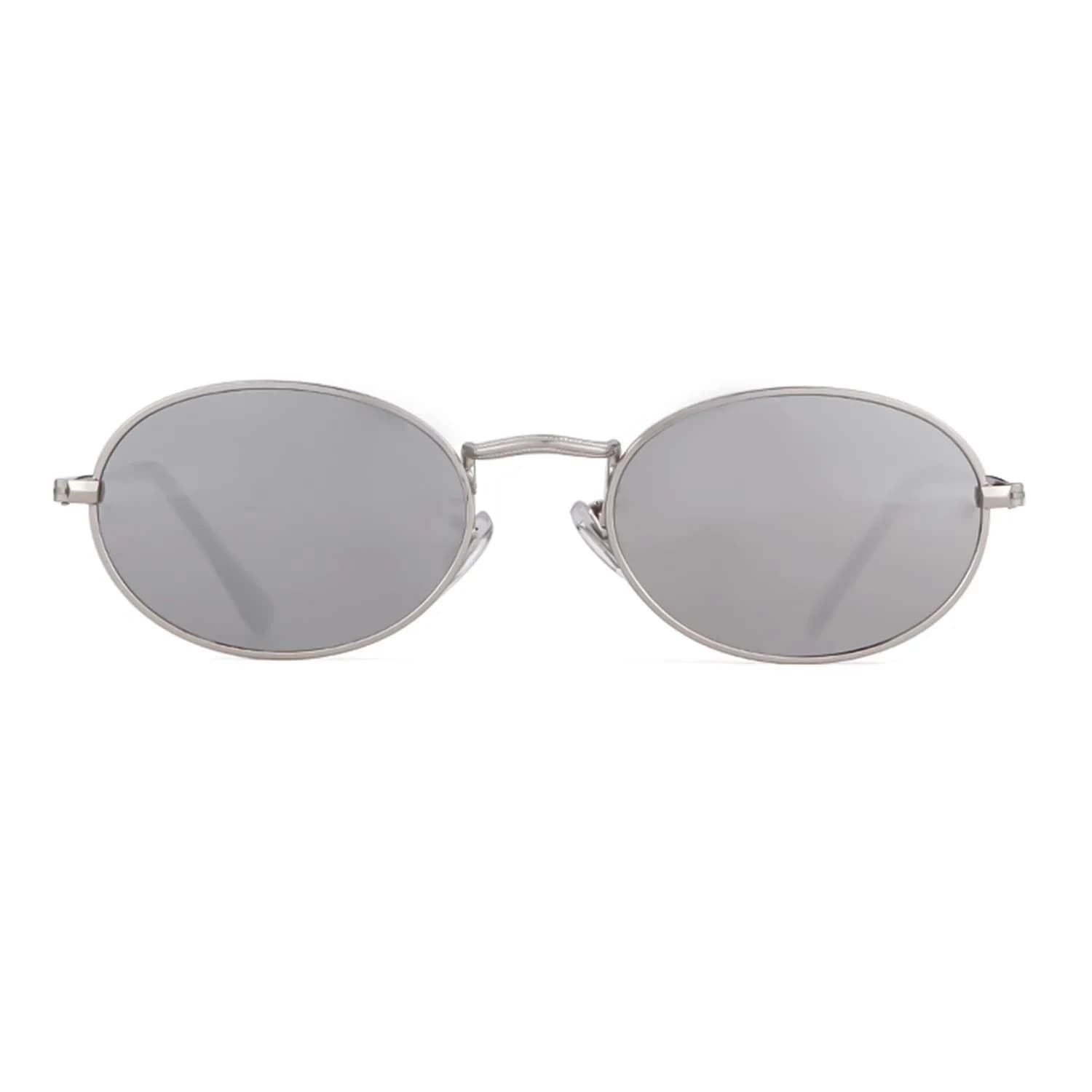 GIFIORE Oval Sunglasses for Women Men, Small Oval Red Lens Sunglasses | Lightweight Metal Frame — Silver Mirrored Lens
