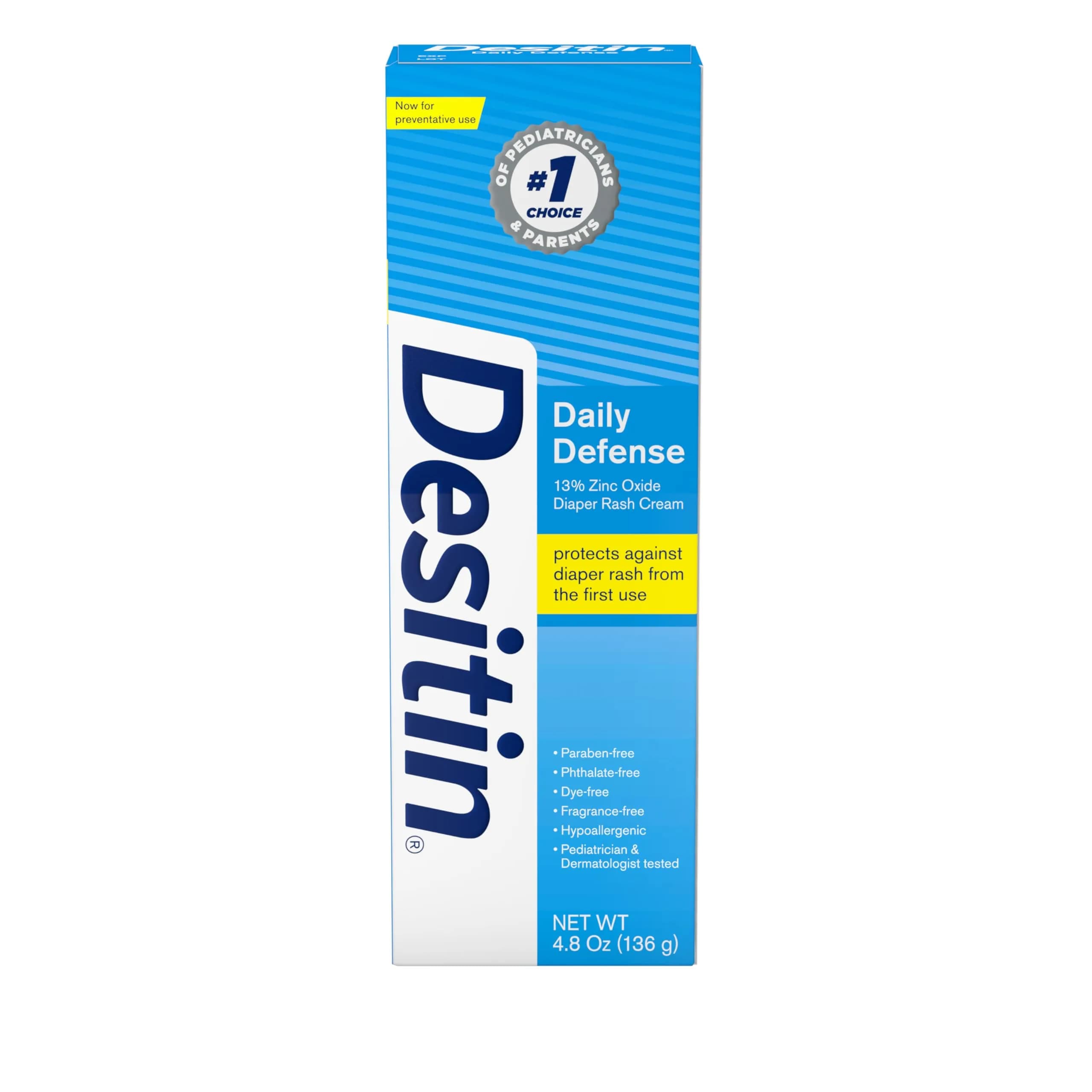 Desitin Daily Defense Baby Diaper Rash Cream with 13% Zinc Oxide, Hypoallergenic, Dye-, Phthalate- & Paraben-Free, 473ml (16 oz) — 121.7 ml