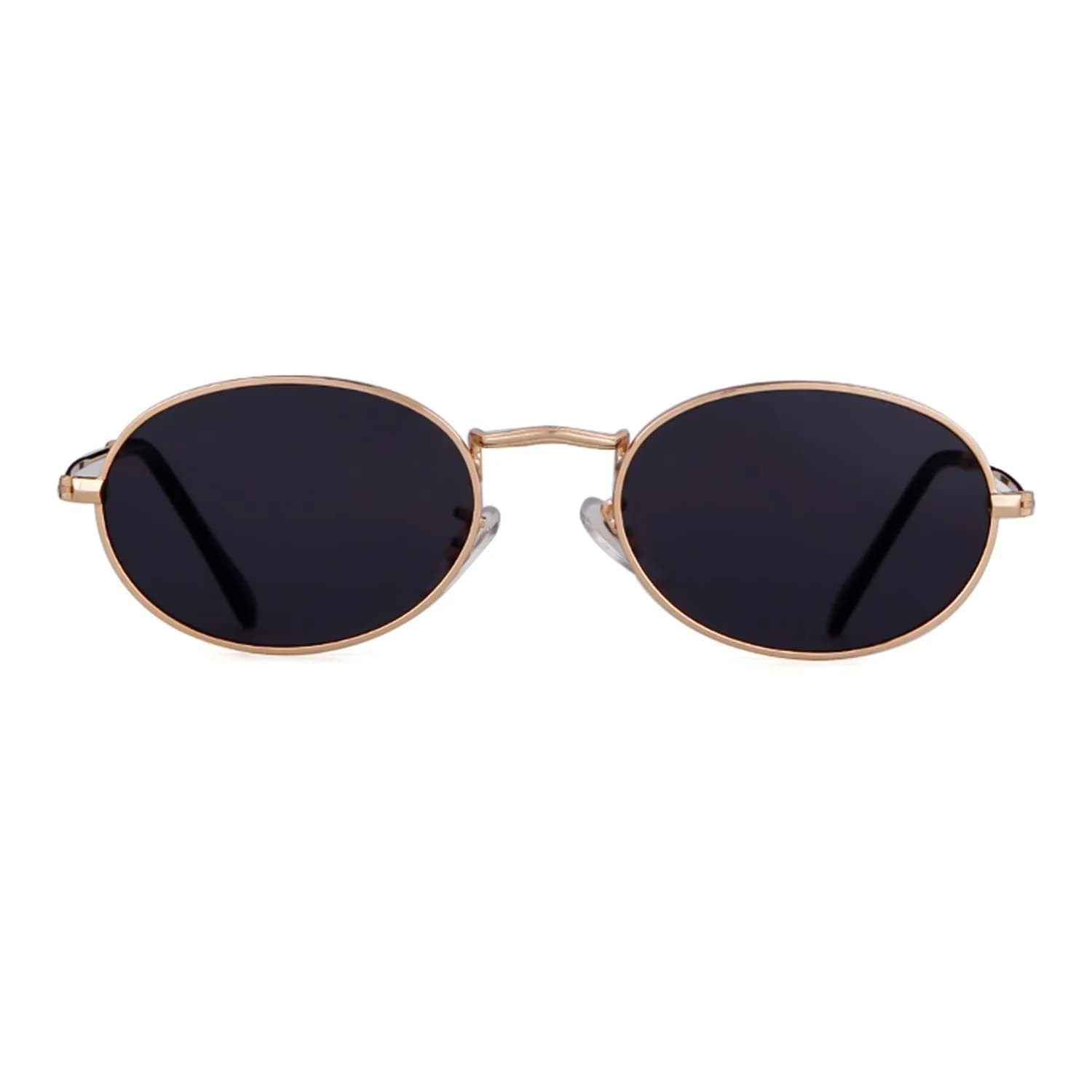 GIFIORE Oval Sunglasses for Women Men, Small Oval Red Lens Sunglasses | Lightweight Metal Frame — Gold Frame Black Lens