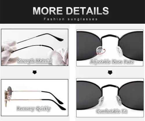 GIFIORE Small Oval Sunglasses Gold Frame Black Lens | UV400 Protection thumbnail 7