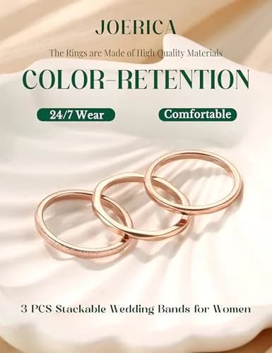 JOERICA 3Pcs 2mm Stainless Steel Women's Stackable Eternity Ring Set 4-9 | Elegant Wedding & Engagement Bands thumbnail 7