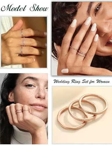 JOERICA 3Pcs 2mm Stainless Steel Women's Stackable Eternity Ring Set 4-9 | Elegant Wedding & Engagement Bands thumbnail 3