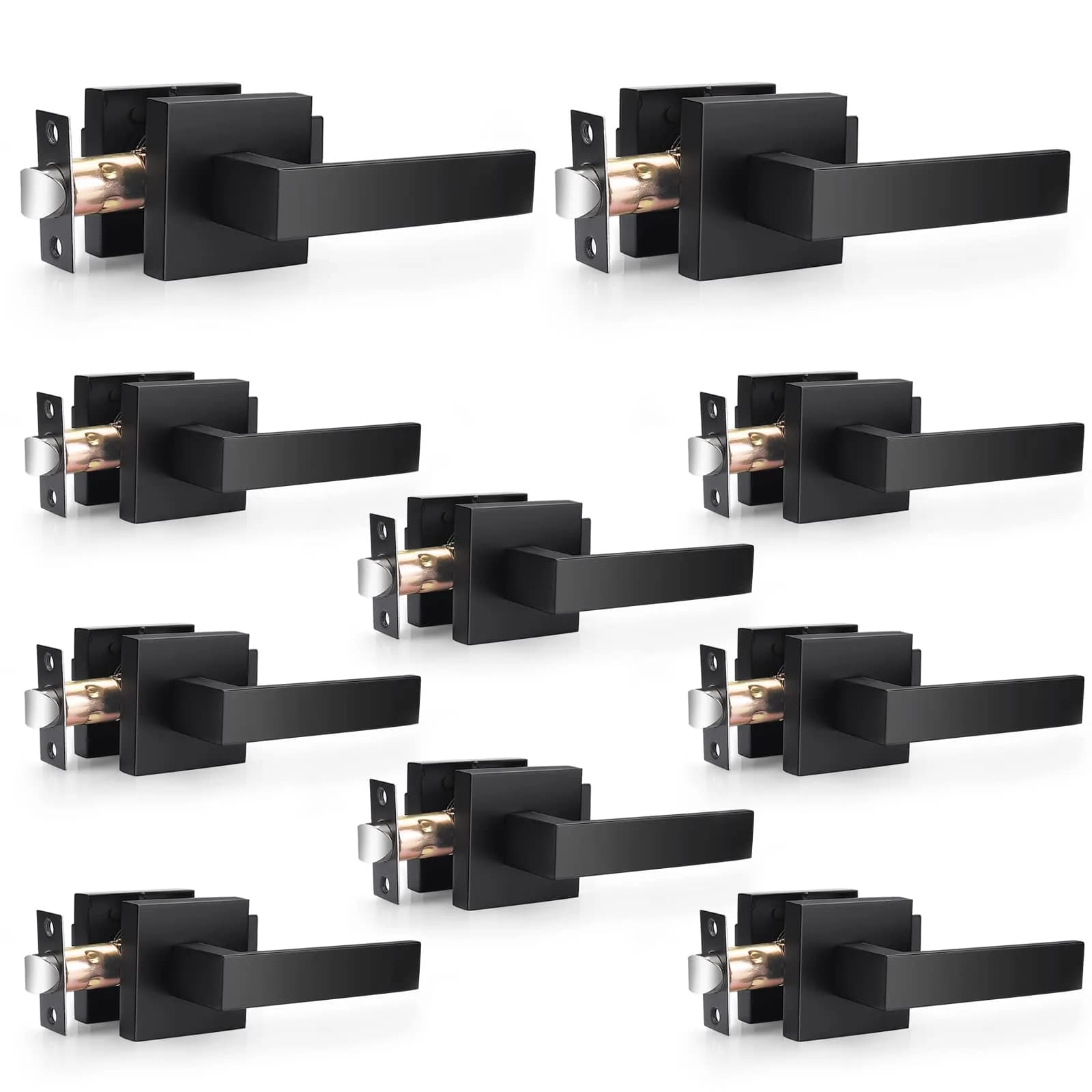 Probrico Passage Door Handles Matte Black 10 Pack | Heavy Duty Zinc Alloy, Modern Square Design - main product image