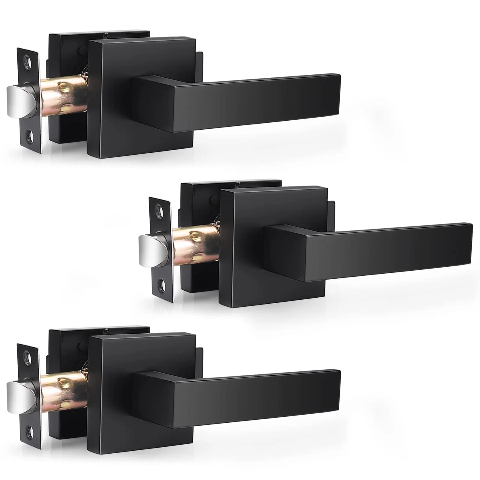 Probrico Interior Privacy Door Handles, Matte Black Square Locking Levers for Bedroom/Bathroom, Heavy Duty Zinc Alloy, 6 Pack — Black / Passage