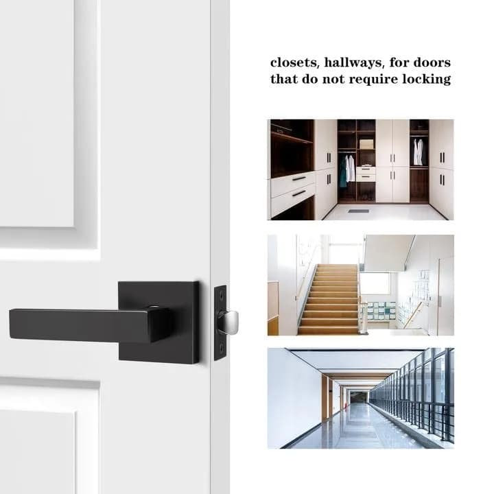 Probrico Heavy Duty Interior Door Handles, Matte Black Passage Square Non-Locking Zinc Alloy Closet Levers, Reversible for Left/Right-Handed Door, 3 Pack thumbnail 17