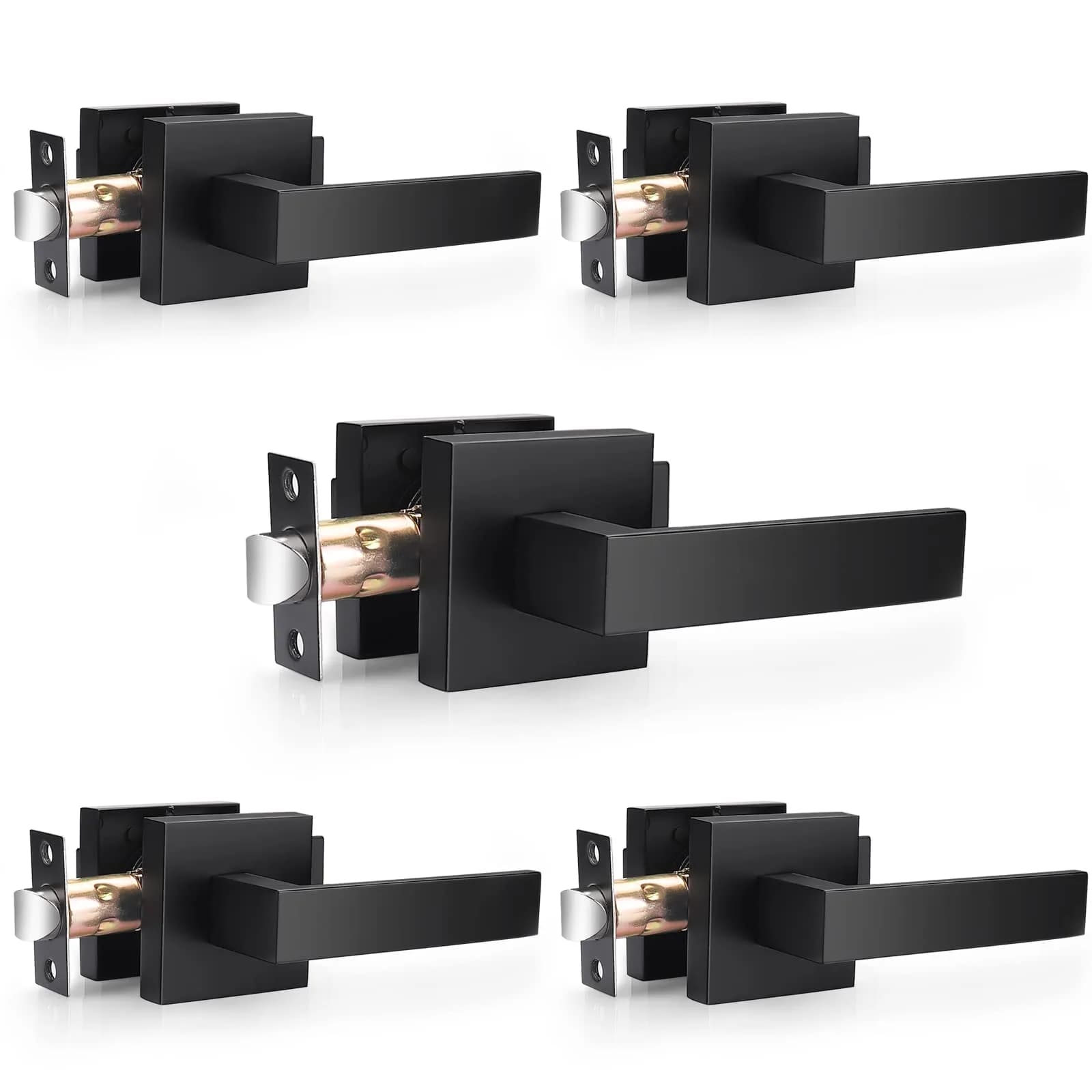 Probrico Interior Privacy Door Handles, Matte Black Square Locking Levers for Bedroom/Bathroom, Heavy Duty Zinc Alloy, 6 Pack — Black
