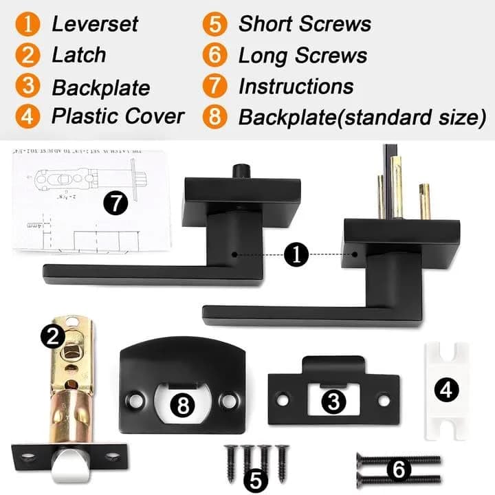 Probrico Reversible Interior Door Handles 5 Pack | Heavy Duty Zinc Alloy, Matte Black, Square Levers thumbnail 15