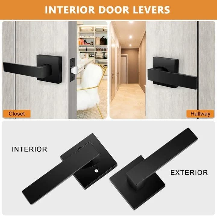 Probrico Reversible Interior Door Handles 5 Pack | Heavy Duty Zinc Alloy, Matte Black, Square Levers thumbnail 3