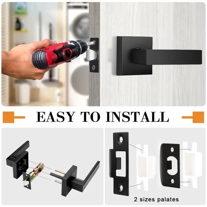 Probrico Reversible Interior Door Handles 5 Pack | Heavy Duty Zinc Alloy, Matte Black, Square Levers thumbnail 8