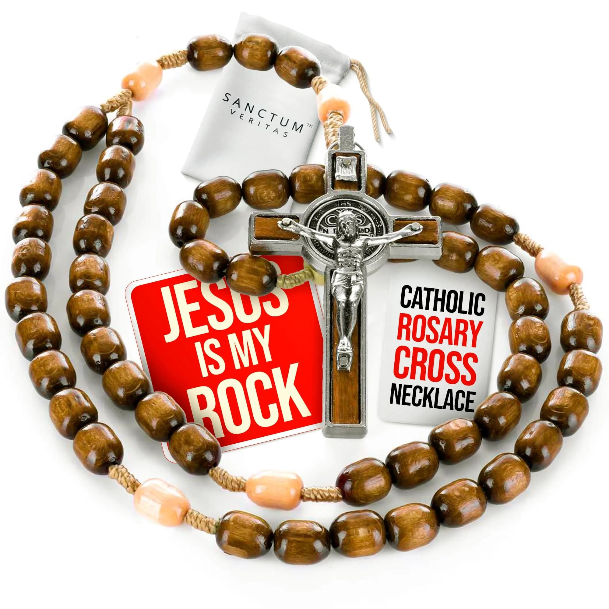 SANCTUM VERITAS Catholic Rosary Necklace | Large Italian Prayer Beads Gift 21.5 cm (8.5 inches)