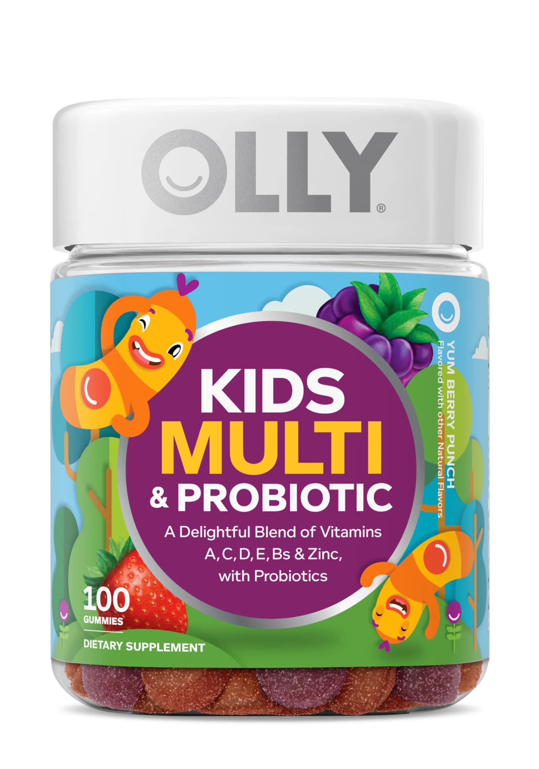 OLLY Kids Multivitamin & Probiotic Gummy, Berry Flavored 100 Count | Digestive Support with Vitamins A, C, D, E, B, Zinc