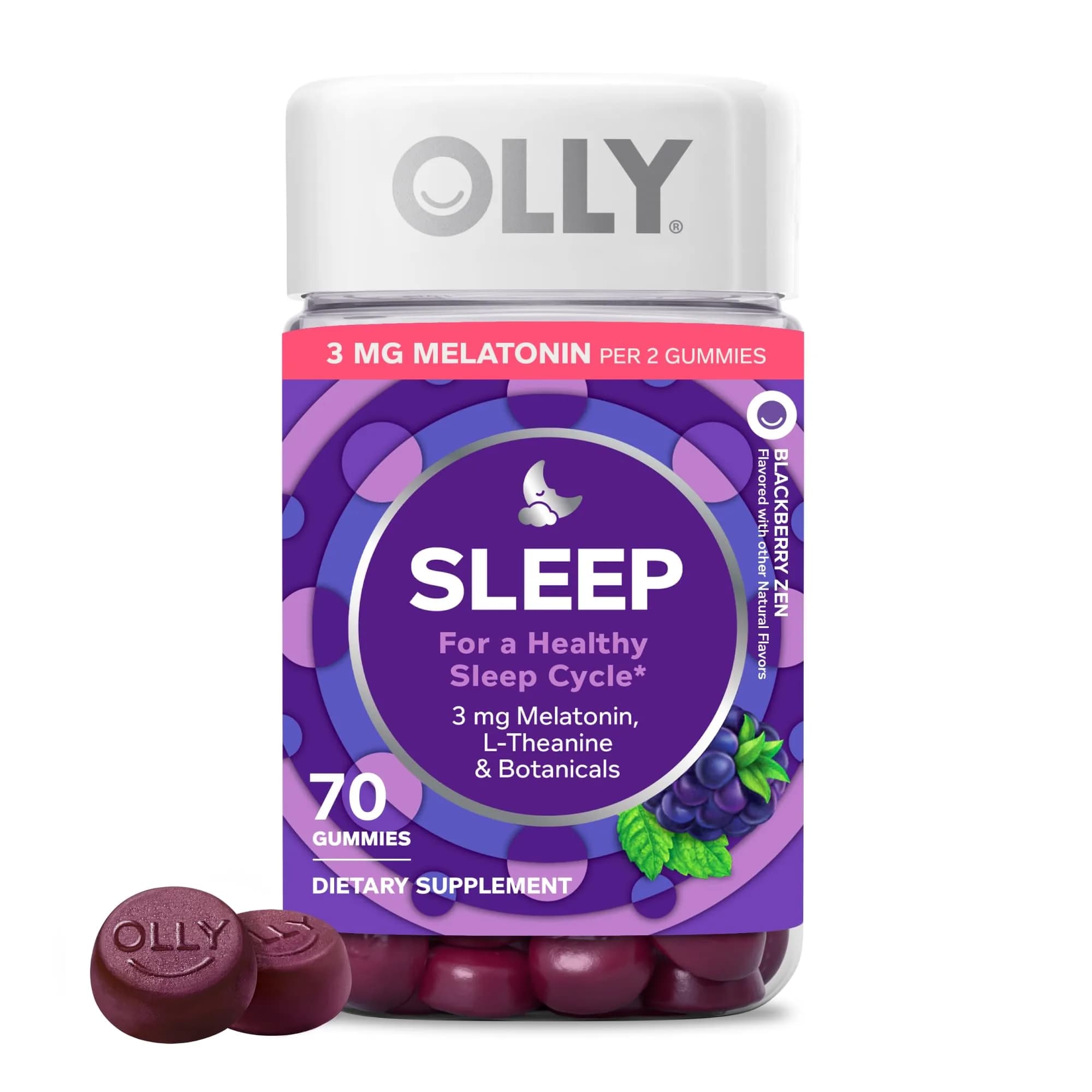OLLY Sleep Support Gummy Supplement, 3 mg Melatonin, L-Theanine, 70 Count (210 Gummies Total) | NSF Certified for Restful Sleep