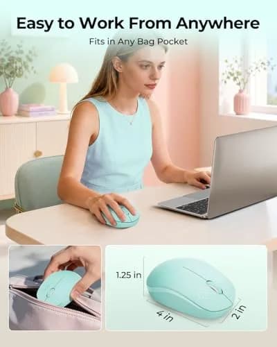 seenda Wireless Mouse for Laptop, 2.4G Noiseless Computer Mouse, Mint Green | Ergonomic Design thumbnail 4