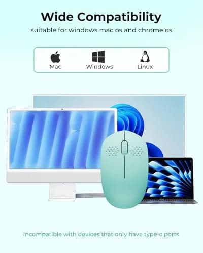seenda Wireless Mouse for Laptop, 2.4G Noiseless Computer Mouse, Mint Green | Ergonomic Design thumbnail 6