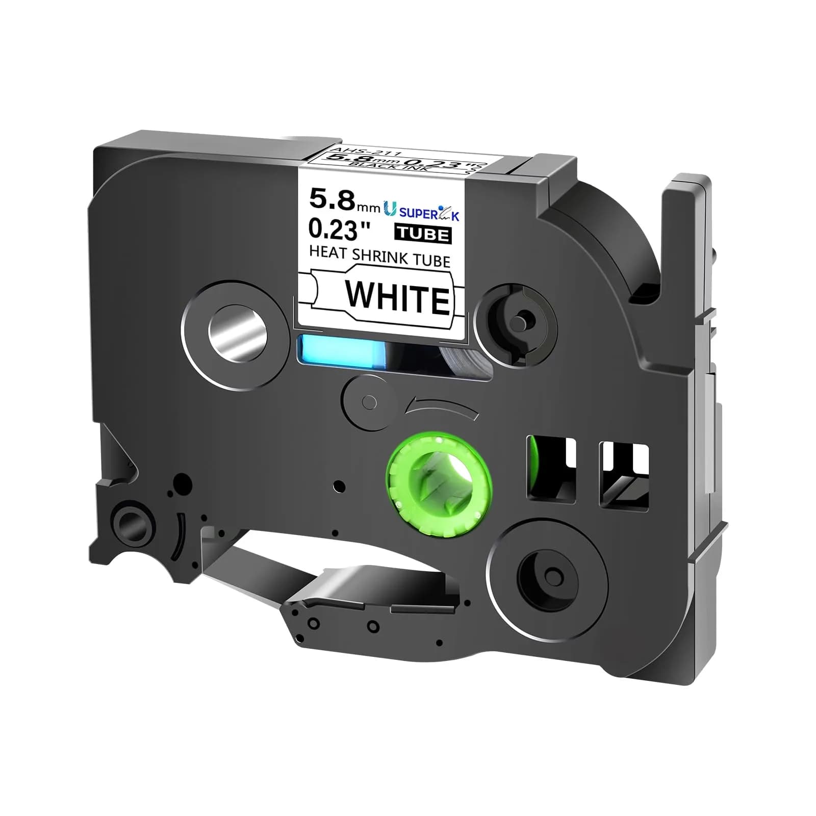 USUPERINK HSe-211 Heat Shrink Label Tape 5.8mm (0.23") Black on White | 20PK Compatible for Brother P-touch Wire Cable Label Makers - main product image