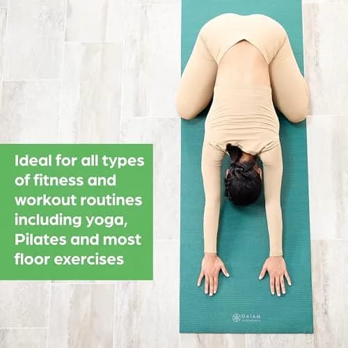 Gaiam Essentials Yoga Mat 6mm (24"x72") with Carrying Sling | Non-Slip Green Exercise Mat thumbnail 4
