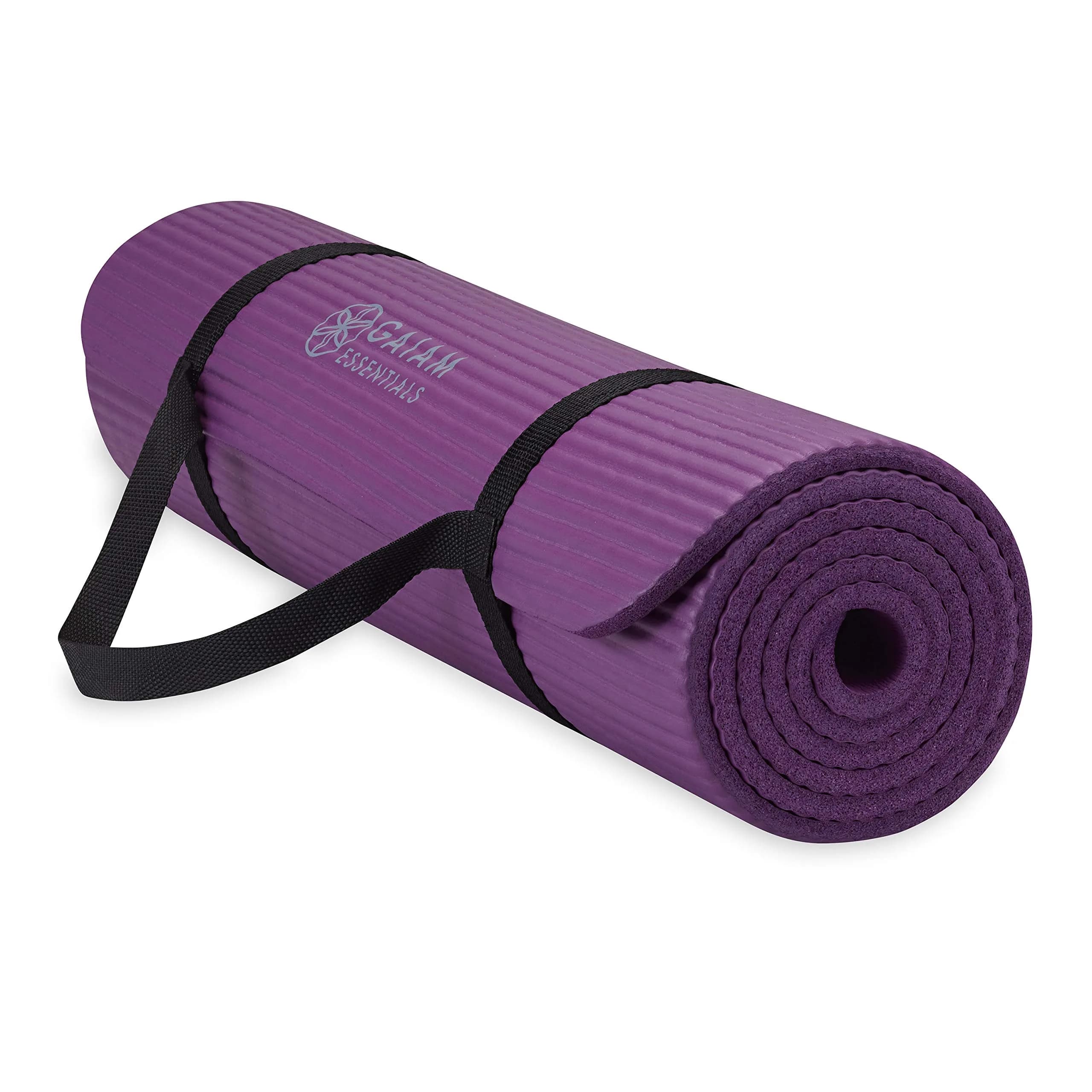 Gaiam Essentials Thick Yoga Mat 10mm (0.4 Inch) with Carrier Strap | Non-Slip Purple Exercise Mat - main product image