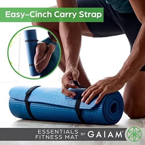 Gaiam Essentials Thick Yoga Mat 10mm (0.4 Inch) with Carrier Strap | Non-Slip Purple Exercise Mat thumbnail 3