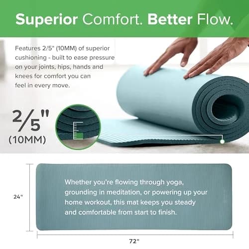 Gaiam Essentials Thick Yoga Mat with Easy-Cinch Strap (Teal, 10mm / 0.39 Inch) | Extra-Thick Cushioning for Joint Comfort thumbnail 2