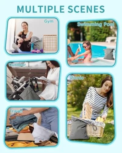 babygoal Wet Dry Bags 3 Pack Waterproof Reusable Travel Bags for Swimsuits, Baby Cloth Diapers, Beach, Pool, Gym Bag & Wet Clothes with 2 Pockets L-BWG | Waterproof & Lightweight thumbnail 4