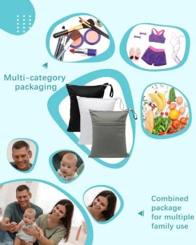 babygoal Wet Dry Bags 3 Pack Waterproof Reusable Travel Bags for Swimsuits, Baby Cloth Diapers, Beach, Pool, Gym Bag & Wet Clothes with 2 Pockets L-BWG | Waterproof & Lightweight thumbnail 5