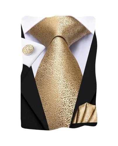 Dubulle Mens Tie Set Solid Paisley Silk Striped Necktie for Men with Cufflinks Tie and Pocket Square, B gold | Elegant Formal Accessory thumbnail 1