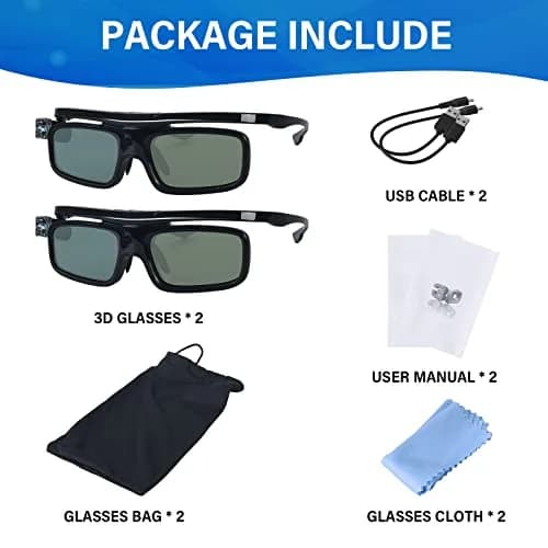 EKYLIN Active Shutter 3D Glasses for DLP-Link Projectors - Pack of 2 (34.5g) thumbnail 7
