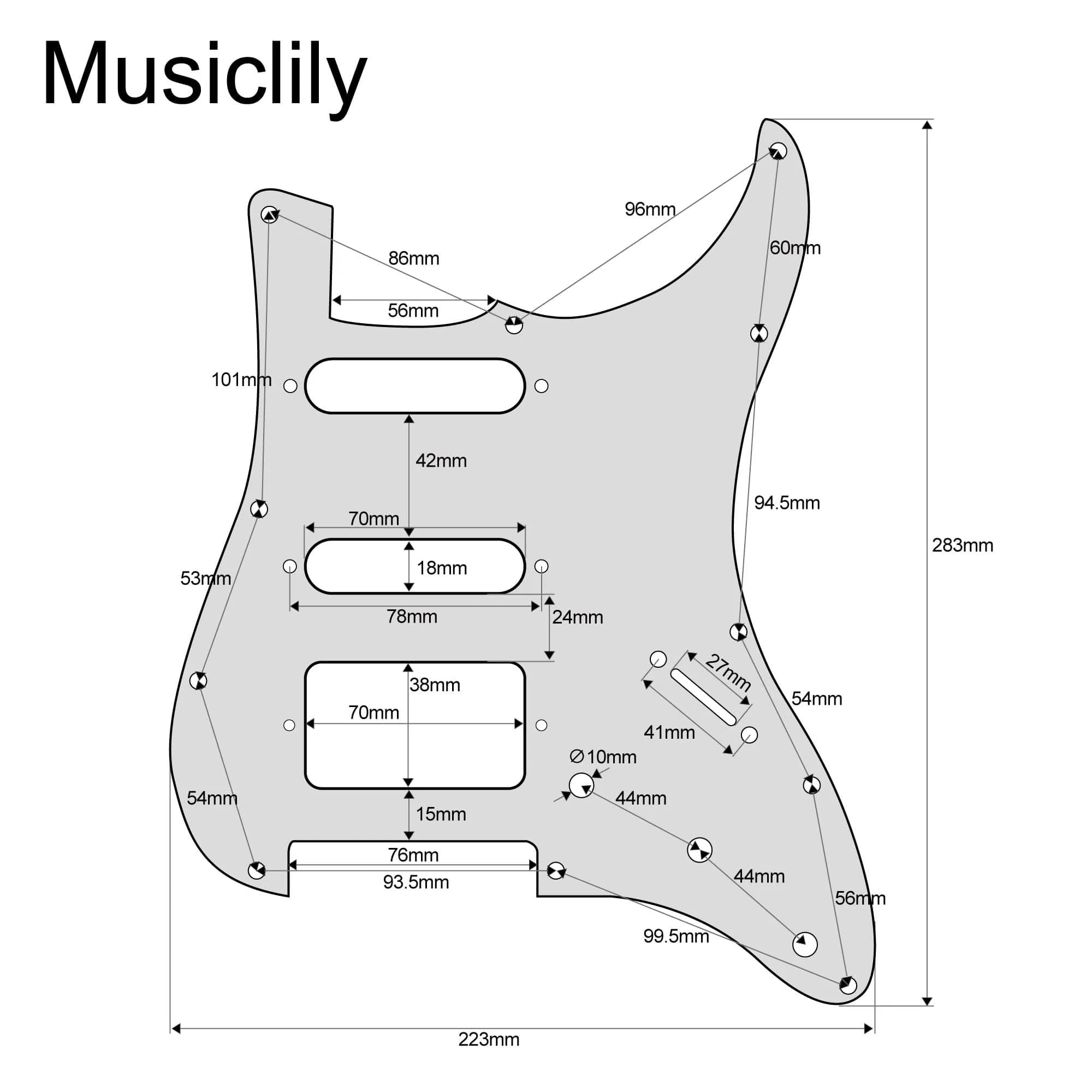 Musiclily Pro 11-Hole HSS Modern ST Guitar Pickguard 3Ply Black | Fits Most American Strat Guitars thumbnail 2