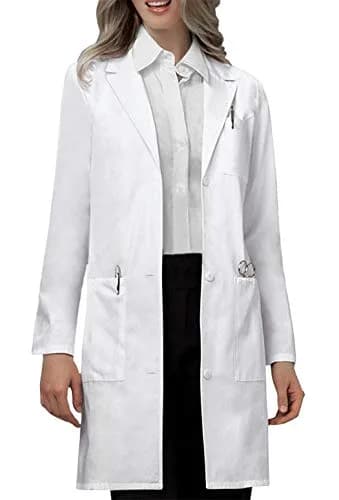 VOGRYE Womens Medical Lab Coat Three Pocket Long Sleeve Button Front White | Durable & Stylish for Medical & Science Professionals thumbnail 1