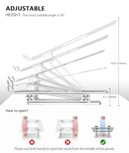BoYata Adjustable Laptop Stand Silver | Multi-Angle Riser for Laptops up to 17 Inches thumbnail 3