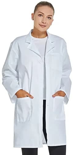 VOGRYE Womens Medical Lab Coat Three Pocket Long Sleeve Button Front White | Durable, Stylish & Suitable for Medical & Scientific Use thumbnail 2