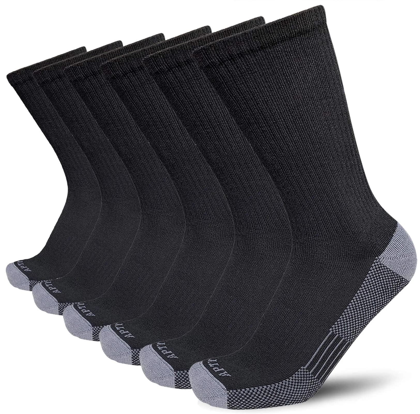 APTYID Men's Moisture Wicking Cushioned Crew Work Boot Socks 6 Pairs (Size 9-12, Black) | Breathable & Durable for Work - main product image