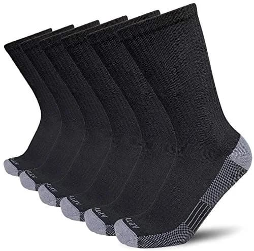 APTYID Men's Moisture Wicking Cushioned Crew Work Boot Socks 6 Pairs (Size 9-12, Black) | Breathable & Durable for Work thumbnail 1