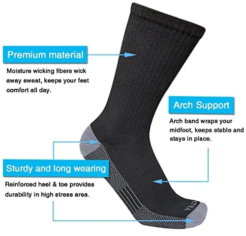 APTYID Men's Moisture Wicking Cushioned Crew Work Boot Socks 6 Pairs (Size 9-12, Black) | Breathable & Durable for Work thumbnail 3