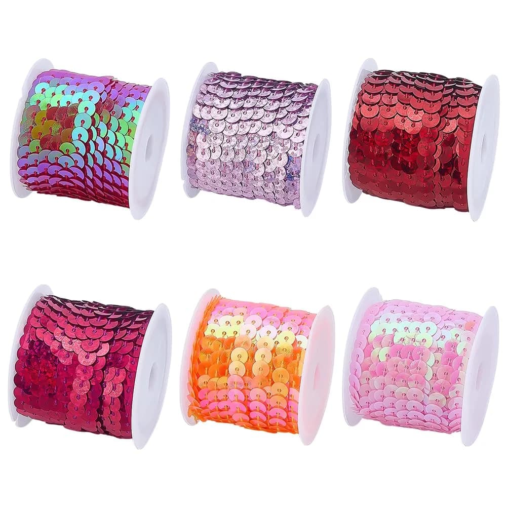 PH PandaHall Mermaid Flat Sequin Strip 30 Yards (90 ft) | Blue Series Colors, 6mm Wide, Sewing Trim for Crafts & Costumes — 6 Red Series Colors / 6mm- 5 yards/ roll