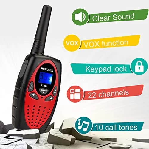 Retevis RT628 Walkie Talkies for Kids & Family | 22 Channels, VOX, Keypad Lock, 4 Pack thumbnail 3